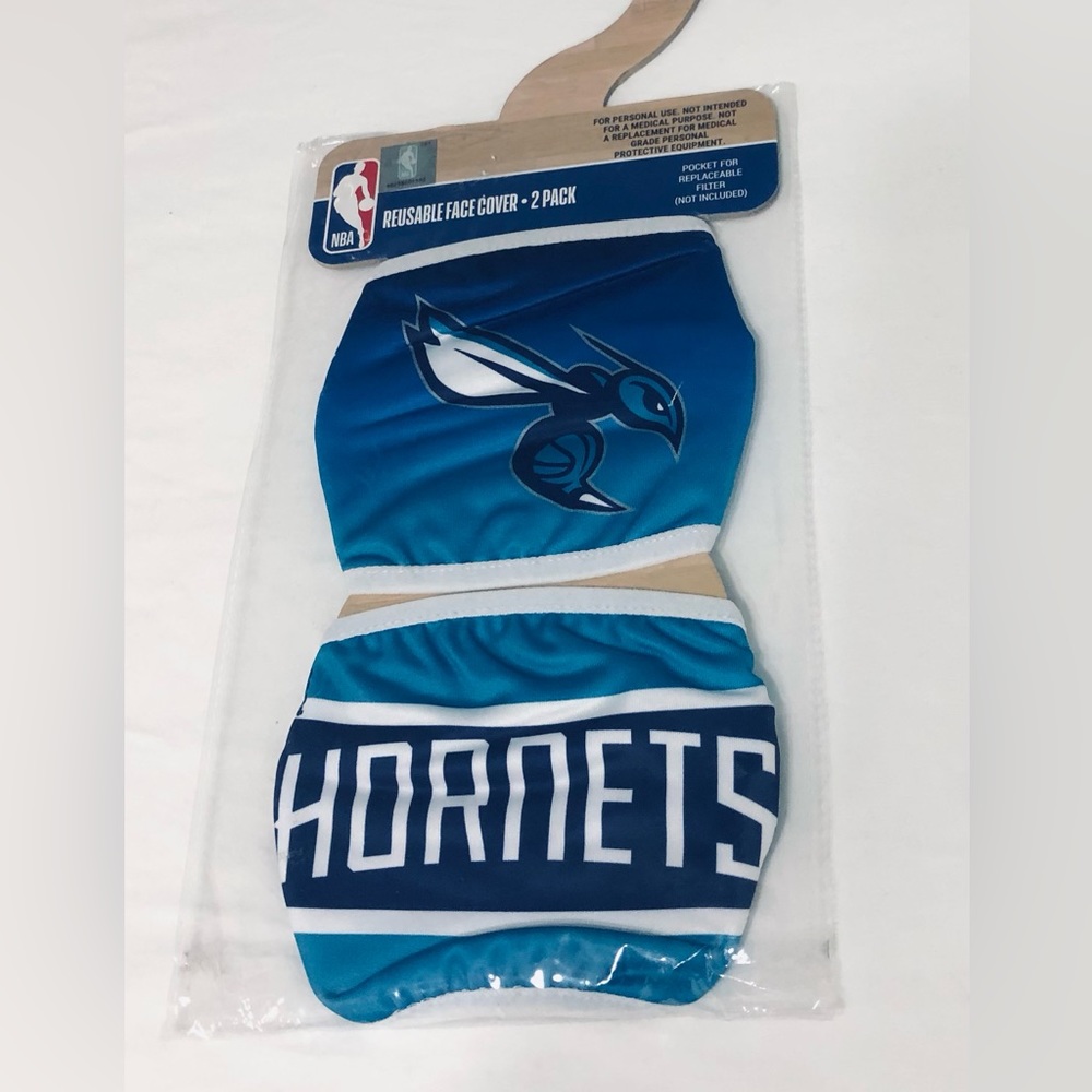 NBA Basketball 2 Pack Reusable Hornets face Masks blue.